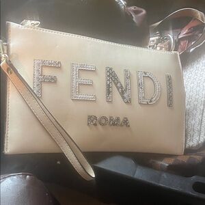 Fendi Beige Wristlet Clutch